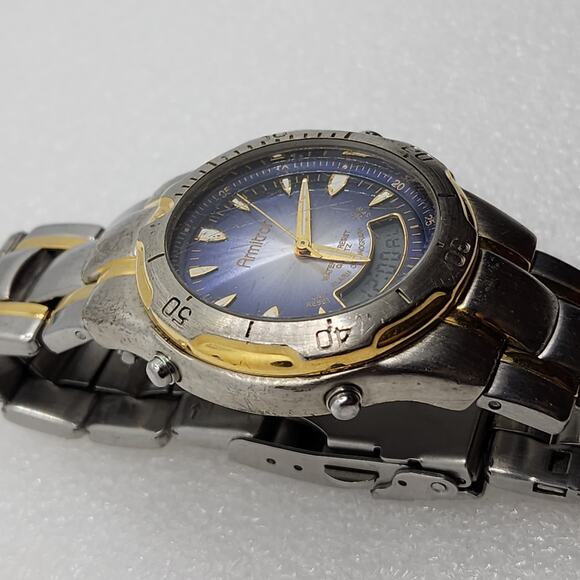 Armitron ANA DIGI Gold Silver Two Tone Alarm Blue Fume Chronograph Bezel Watch - Picture 4 of 7